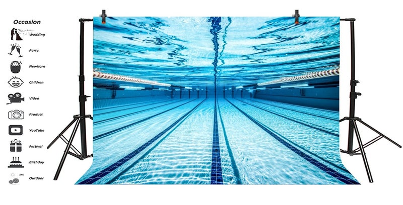 LFEEY 7x5ft Blue Swimming Pool Photography Backdrop Sports Theme Fitness Swim Competition Exercise Photo Background Men Boys Girls Adults Photo Studio Props Swimming Pool Backyard Photo Backdrop - Image 3